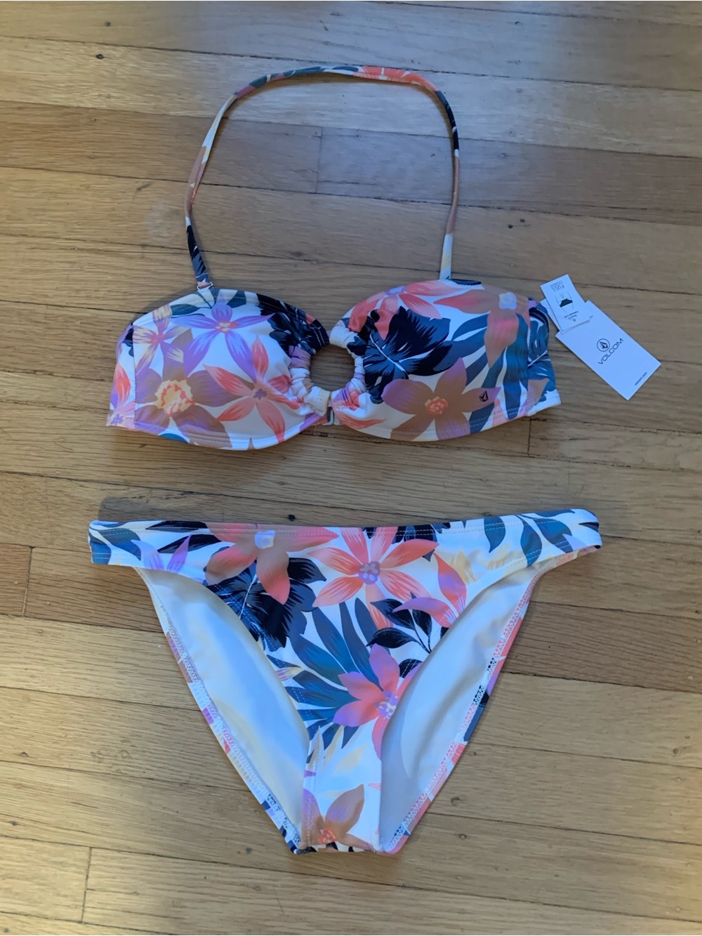 Volcom Floral Bikini Set in White, Pink, Blue & Green